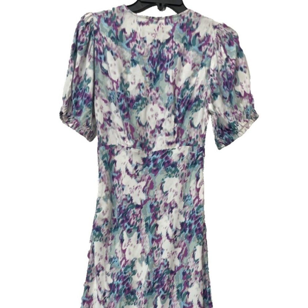 A New Day Blue Floral Midi Dress XS Deep V Neck Short Sleeve Crepe Lightweight